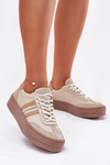 Ladies Leather Sneakers On Platform Zazoo N1234 Beige