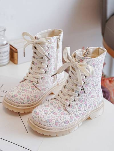 Zip-Up Lined Children's Boots Beige Dolida