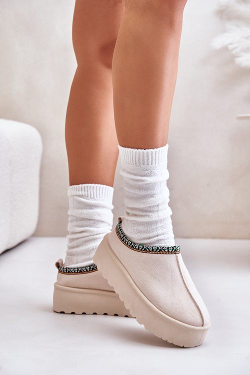 Women's Slippers On Platform With Embroidery Light Beige Neroma