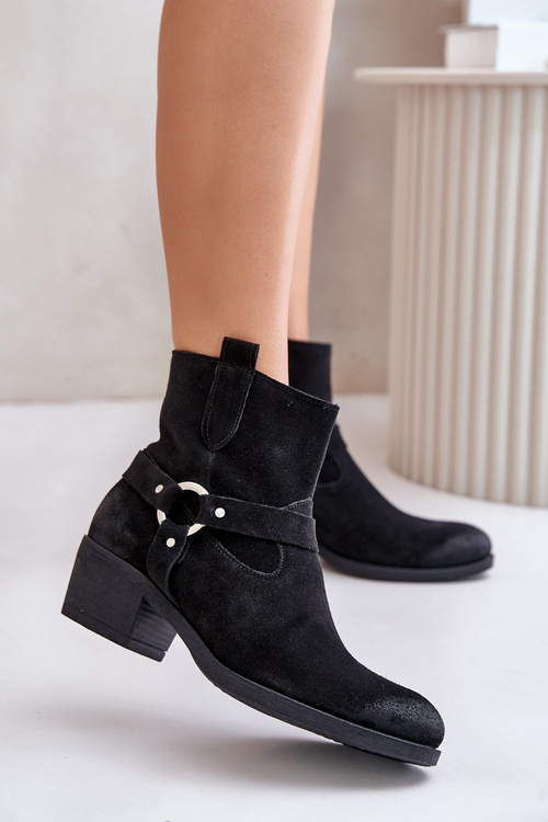 Suede insulated ankle boots with heels black Zazoo 60477