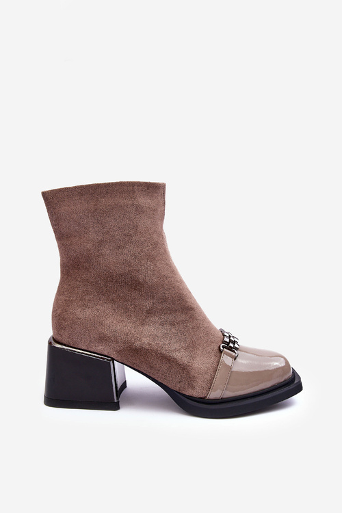 Botki Zamsz Masywny Klocek S.Barski MR870-70 Beżowe