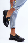 Women's Leather Moccasins on a Flat Heel Black Sincias