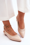 Leather Ballet Flats with Studs Beige Laroshe