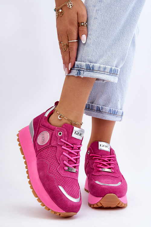 Buty Sportowe Damskie Zamsz Platforma Fuksja GOE LL2N4002