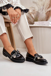Patent Ladies Moccasins With Bow Black S.Barski HY42-331A