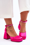 Fashionable Pumps On Massive Heels With Zircons Fuchsia Adel