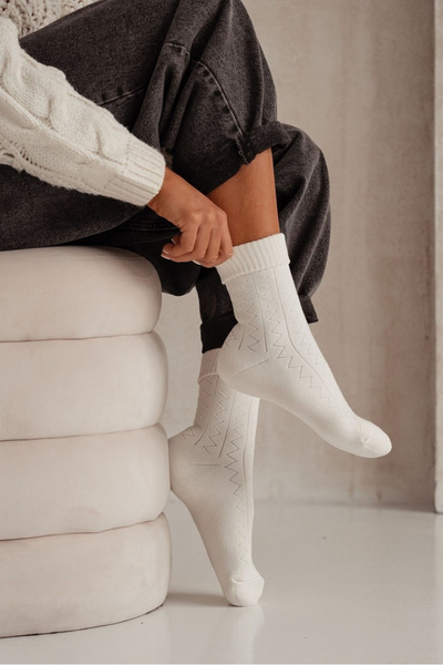 Women's Socks Frotte Zygzak Ecru