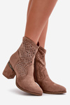 Embellished Women's Heeled Boots Made Of Eco Suede Brown S.Barski HY42-029