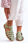 Women's Flat Sandals With Zircons Green Ascot