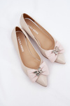 Elegant Leather Ballet Flats Women With Bow Laura Messi 2893 Beige