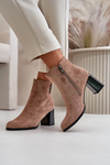 Warm Eco Suede Women's Ankle Boots With Heel Zip Fastening Brown Erillia