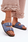 Women's sandals on cork platform with buckles blue Evisolla