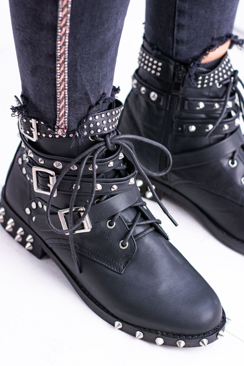 Lu Boo Damskie Botki Verona Z Ćwiekami Kolce Klamry Rock