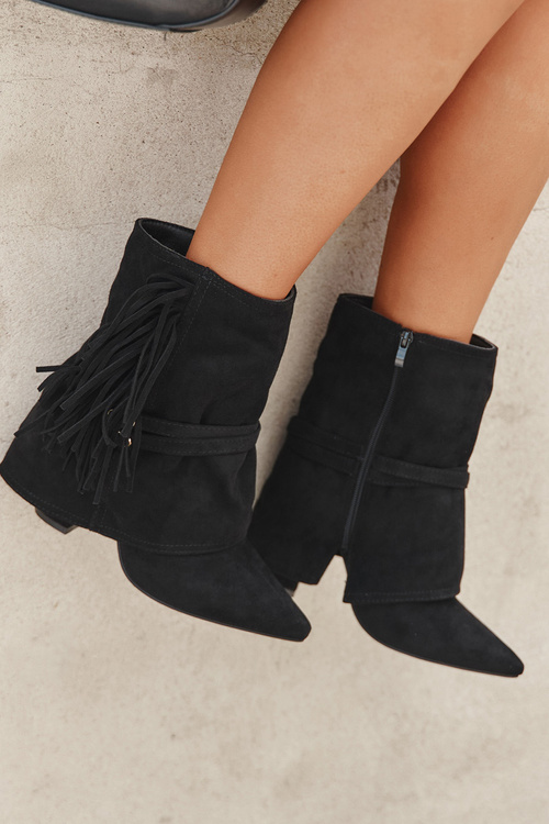 Women Ankle Boots With Fringes And Gold Buckles Evelisse