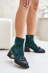Botki Eleganckie Damskie Obcas Ozdoba MR880-127 Ciemnozielone