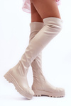 Zip-Up High Boots Beige Dudesa