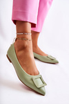 Leather Ballerinas With Spitz Ornament Green Simone 