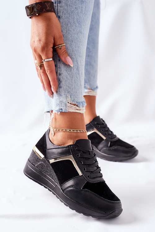 Women’s Leather Wedge Sneakers Black Manitoba