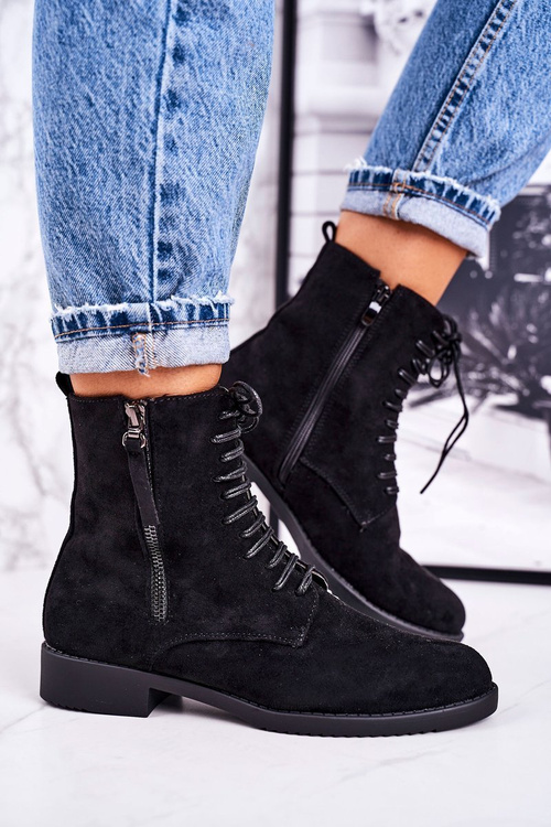 Klasyczne Damskie Ocieplane Botki Zamszowe Czarne Simplicity