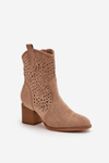 Openwork ankle boots with block heel made of eco suede zip closure dark beige Sevana