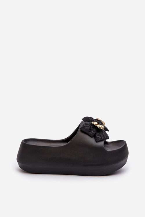 Women's Foam Flip Flops with Bow Black Salessa