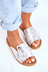 Elegant Leather Slippers Animal Print White Nicole 2495