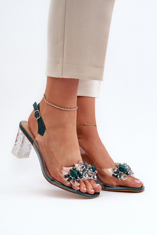Transparent sandals on a heel with decorations D&A MR38-D1 Green