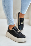 Sneakersy Skóra Naturalna Przypinka Motyl Platforma Czarne Vinceza 89101