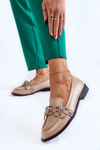 Women's Leather Loafers With Bow Beige Dayes
