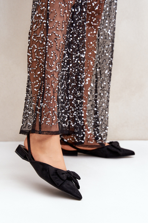 Baleriny Kokarda Szpiczaste Noski Czarne Czarne