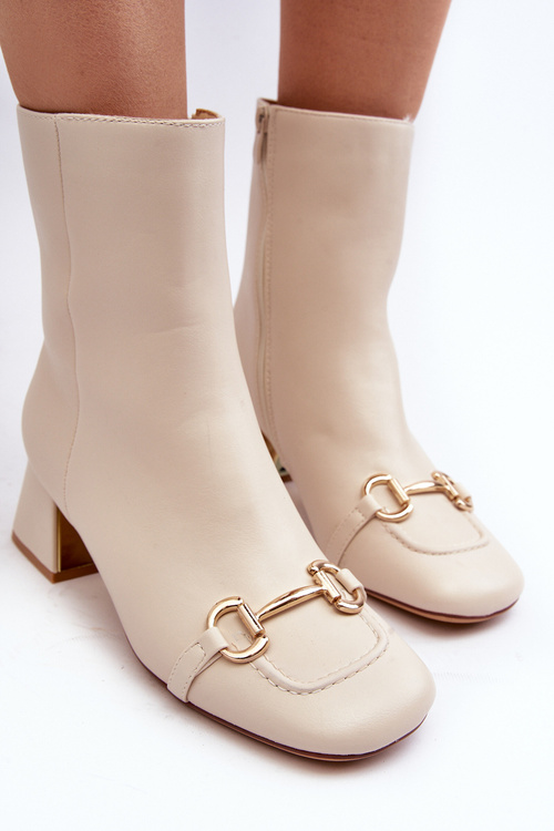 Ankle Boots with Heel and Embellishment Light Beige Adinah