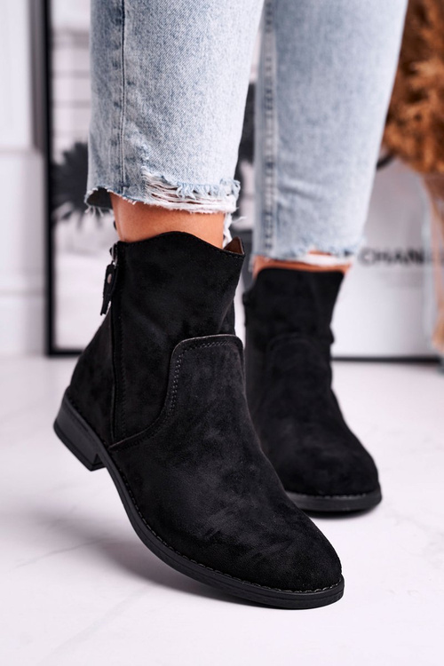 Botki Damskie Kowbojki Płaski Obcas Czarne Plemmi