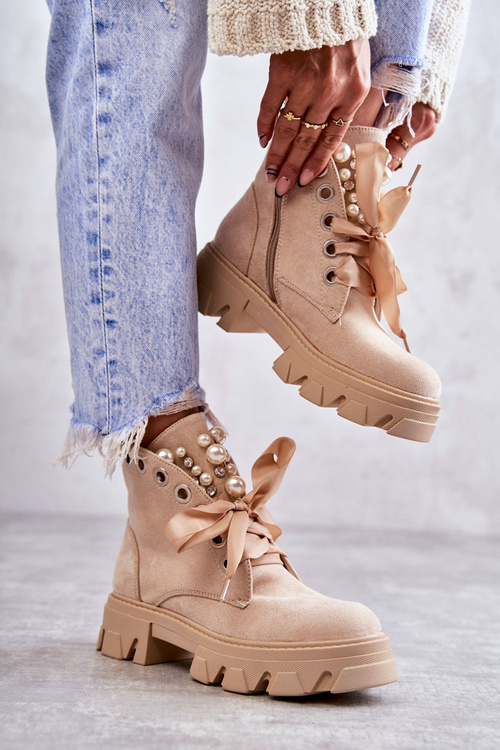 Suede Warm Boots With Pearls Beige Roco