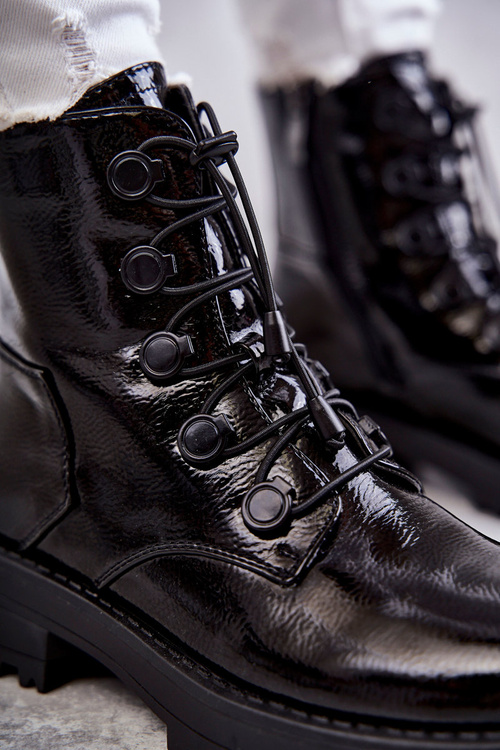 Women's Laquered Warm Boots With Ribbed Black Helia