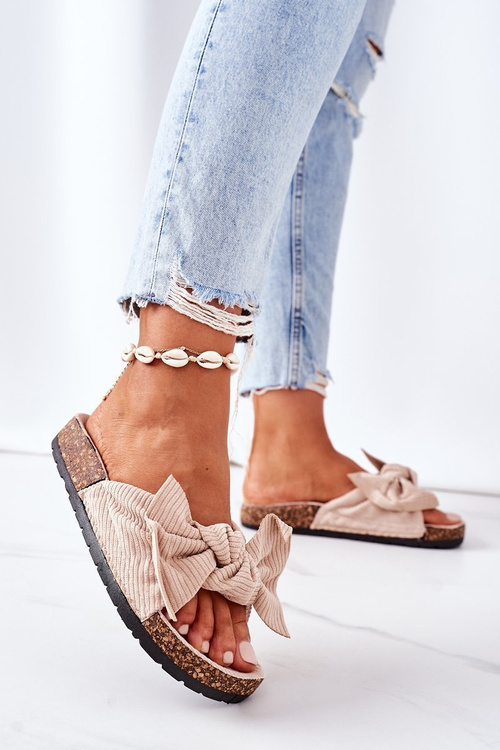 Corduroy Slippers On The Cork Sole Beige Summertime