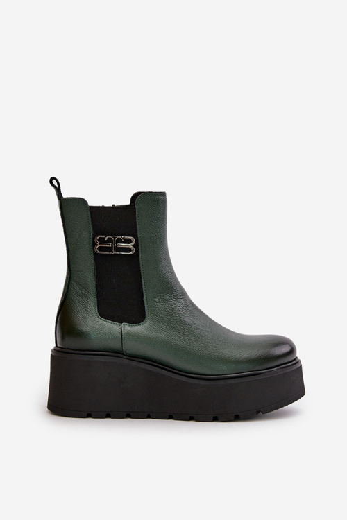 Zazoo 60498 Women's Ankle Boots Chelsea On Platform And Wedge Dark Green