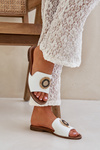Leather Slippers With Decoration On Flat Heel White Lewski 3047/O