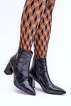 Leather Lacquered Boots on Heel SBarski MR870-58 Navy Blue