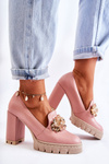 Elegant Pumps With Ornament Smooth Pink and Beige Caterine