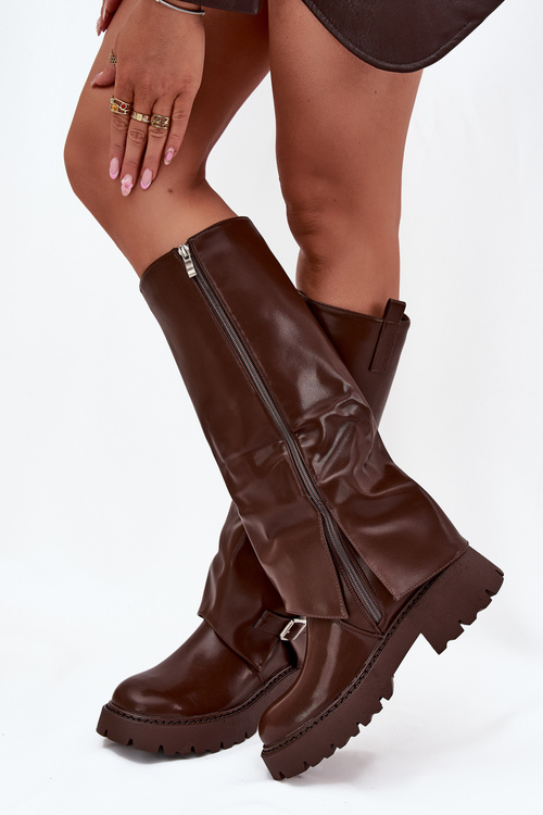 Insulated boots with rolled shaft and buckle chocolate Fiorae