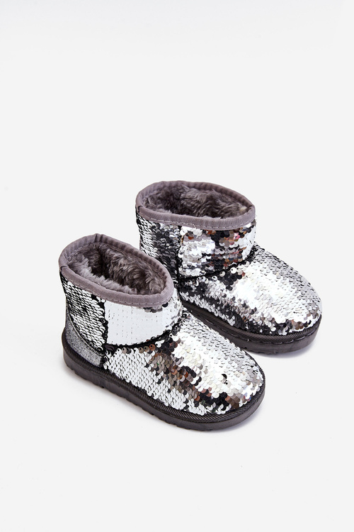 Children's Warmed Snowboots With Sequins Silver Shard