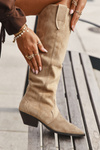 Insulated cowboy boots with heel from eco suede beige Jovianne