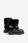 Eco Leather Girls Boots With Fur And Buckles Black Cartemes