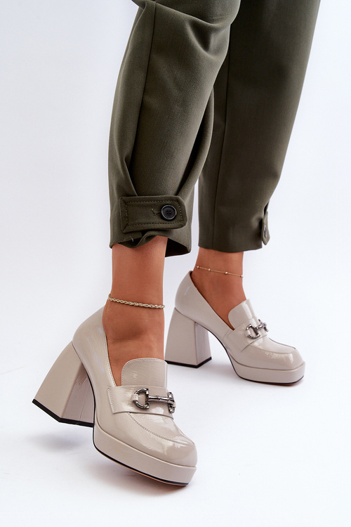 Półbuty Damskie Lakierowane Słupek D&A MR38-906 Szare