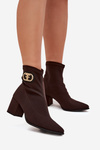 Women's Heeled Boots with Golden Detail Chocolate Zazoo 3128