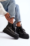 Buty Sportowe Damskie Masywna Platforma Skóra Czarne Zazoo 3416
