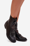 Insulated women's ankle boots with flat heel decorated with flowers black Pravienne