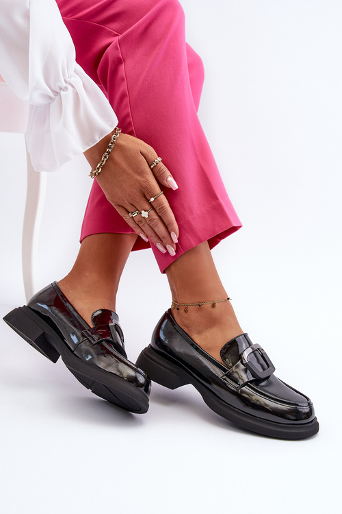 Black Women's Patent Leather Moccasins Fidodia