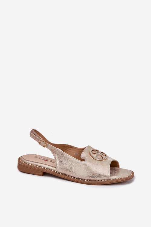 Women's sandals on flat heels with decoration S.Barski KV51-002 golden