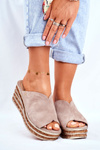 Leather Wedge Slippers Cappuccino Nicole 2559